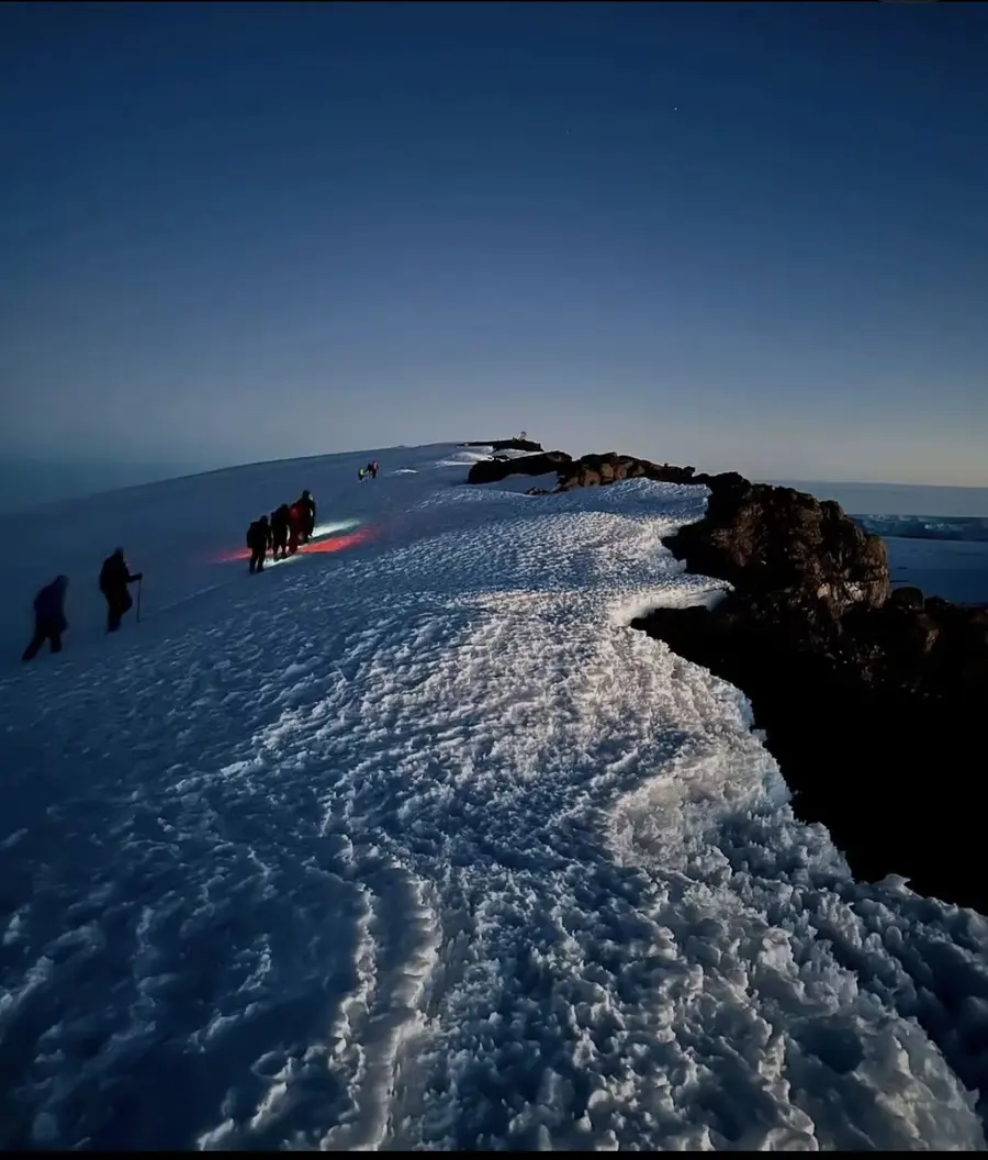 The snow-capped summit of Mount Kilimanjaro